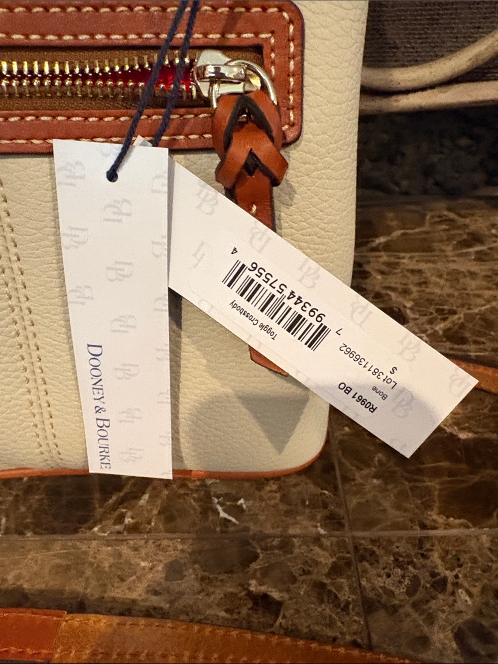 Dooney & Bourke Cream Leather Crossbody with Brown Trim and Toggle Closure - Picture 6 of 9